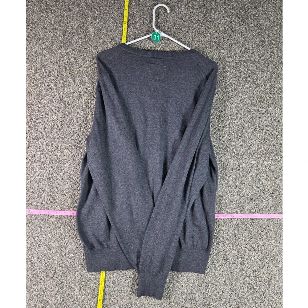St. John's Bay V-Neck Sweater Mens Large Gray Cotton Blend Recycled Poly